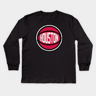 Houston Retro Ball - Black Kids Long Sleeve T-Shirt